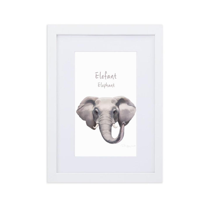 Elefant - Poster im Rahmen mit Passepartout weiß / 21×30 cm artlia