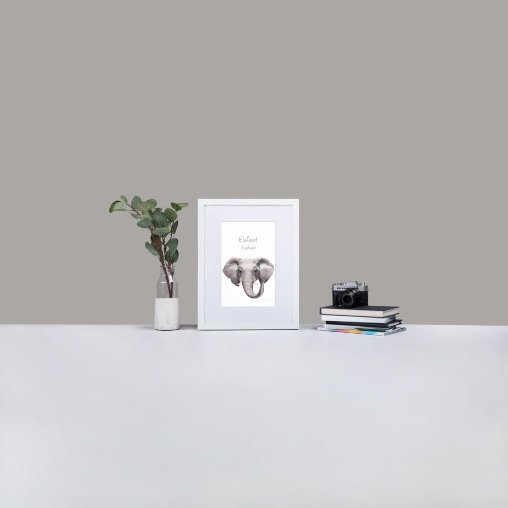 Elefant - Poster im Rahmen mit Passepartout weiß / 30×40 cm artlia