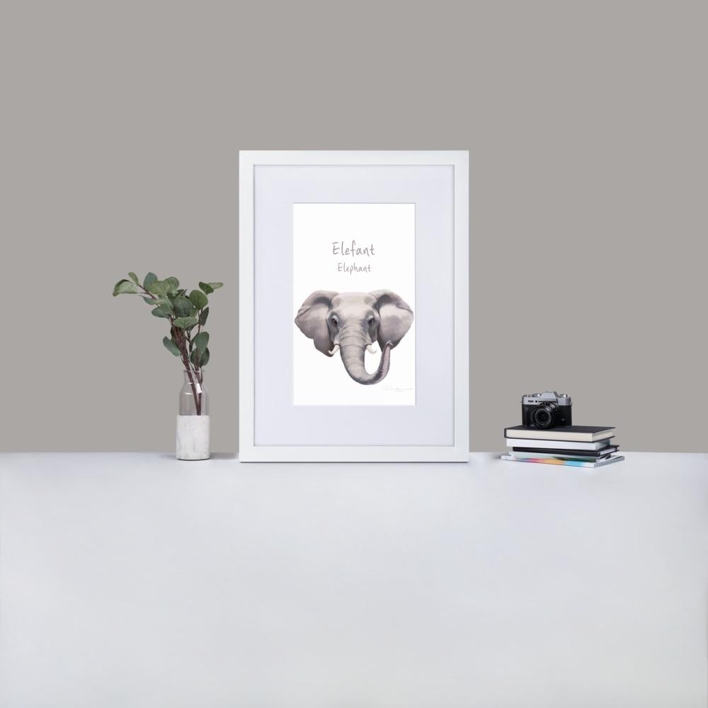 Elefant - Poster im Rahmen mit Passepartout weiß / 50×70 cm artlia