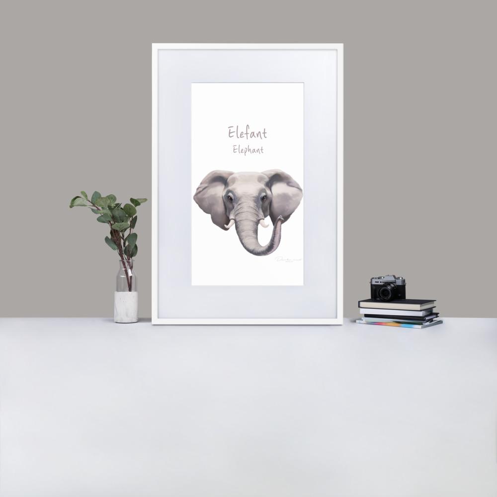 Elefant - Poster im Rahmen mit Passepartout weiß / 61×91 cm artlia