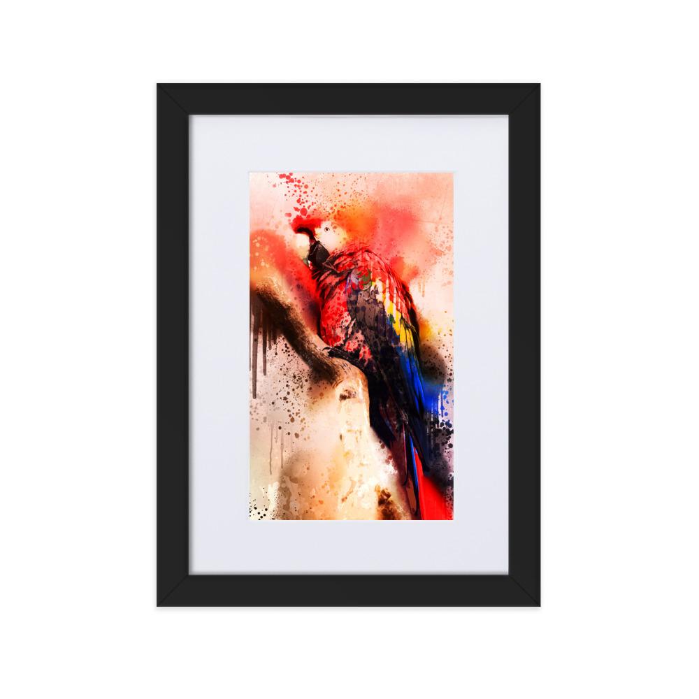 Fantasie Papagei - Poster im Rahmen mit Passepartout Schwarz / 21×30 cm artlia