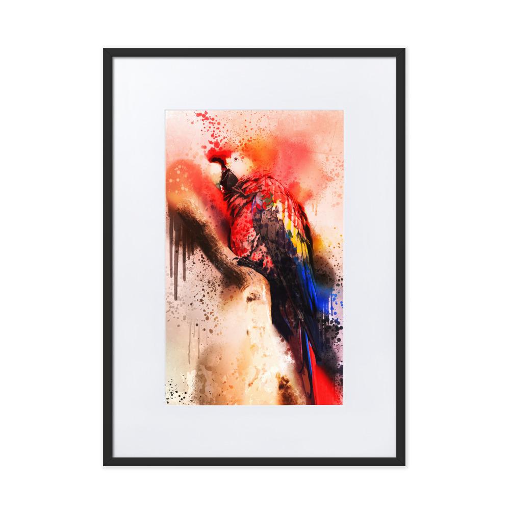 Fantasie Papagei - Poster im Rahmen mit Passepartout Schwarz / 50×70 cm artlia