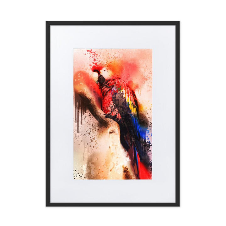 Fantasie Papagei - Poster im Rahmen mit Passepartout Schwarz / 50×70 cm artlia