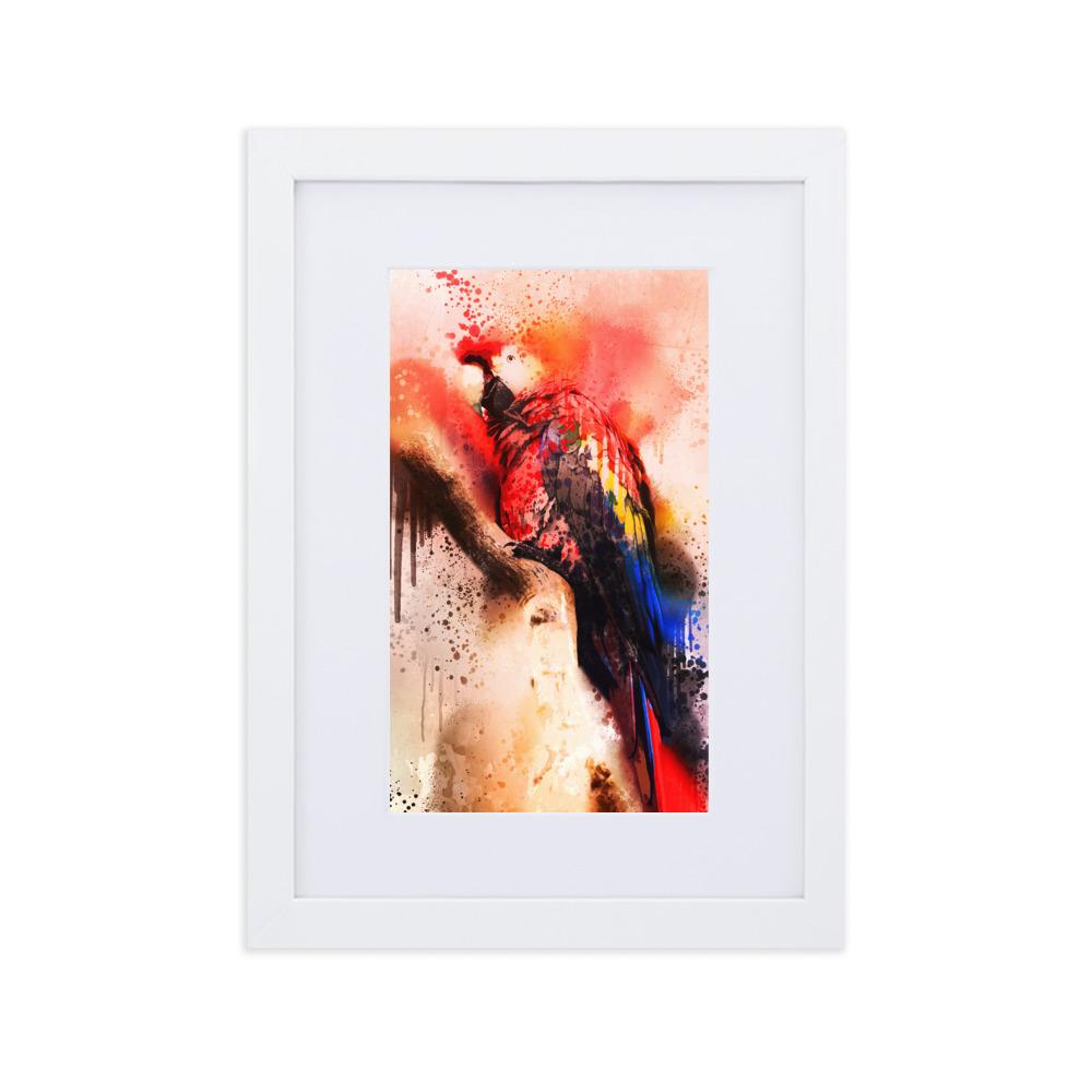 Fantasie Papagei - Poster im Rahmen mit Passepartout Weiß / 21×30 cm artlia