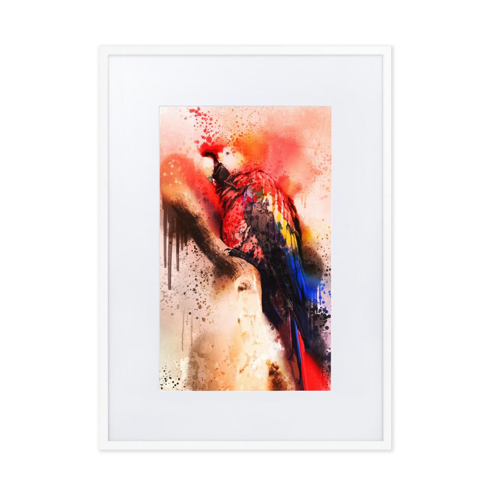 Fantasie Papagei - Poster im Rahmen mit Passepartout Weiß / 50×70 cm artlia