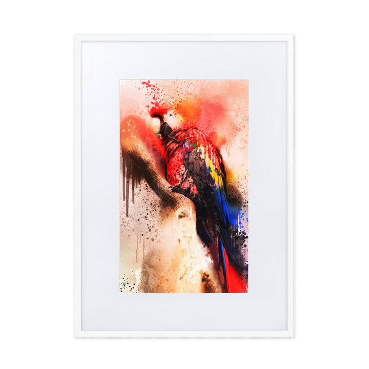 Fantasie Papagei - Poster im Rahmen mit Passepartout Weiß / 50×70 cm artlia