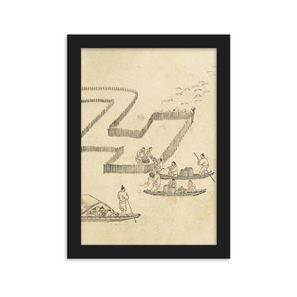 Fischfang, Kim Hong-do - Poster im Rahmen Schwarz / 21×30 cm artlia
