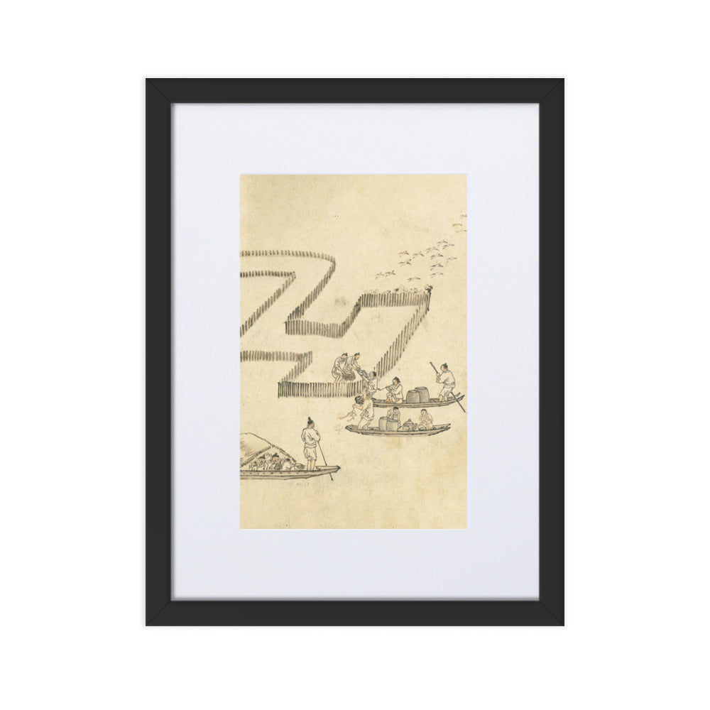 Fischfang, Kim Hong-do - Poster im Rahmen mit Passepartout Schwarz / 30×40 cm artlia