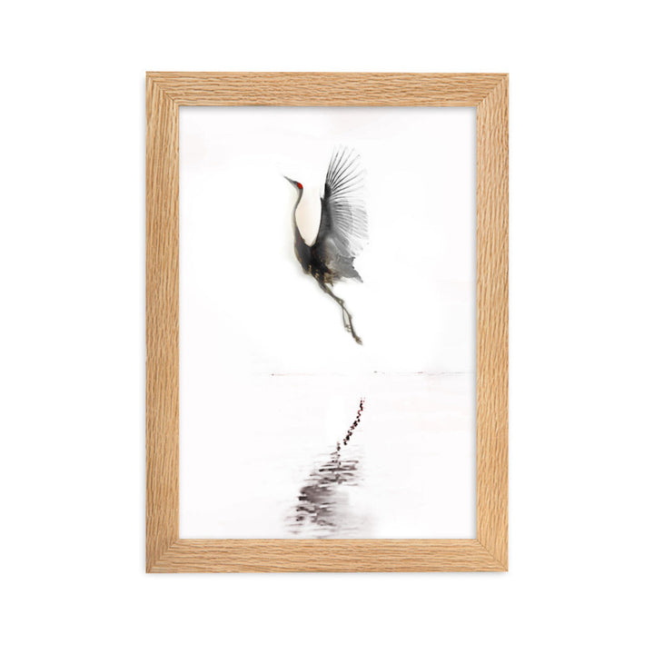 fliegender Kranich - Poster im Rahmen Oak / 21×30 cm artlia