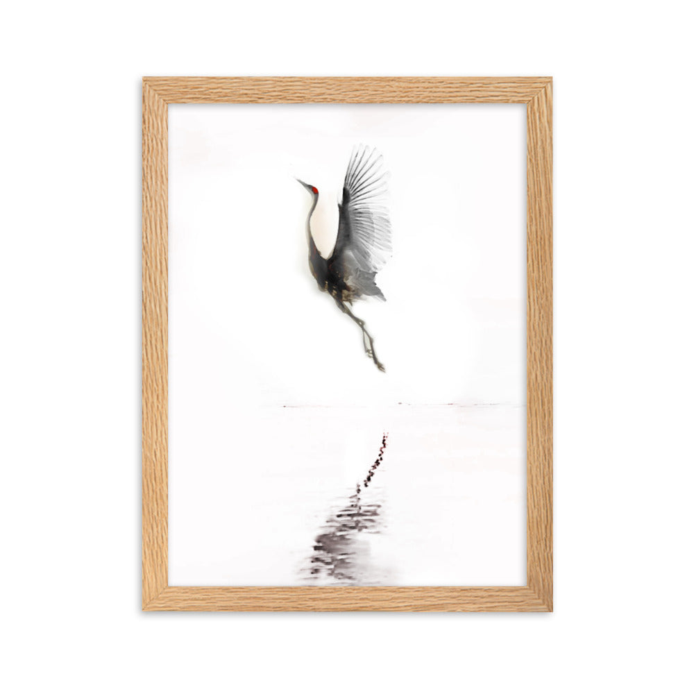 fliegender Kranich - Poster im Rahmen Oak / 30×40 cm artlia