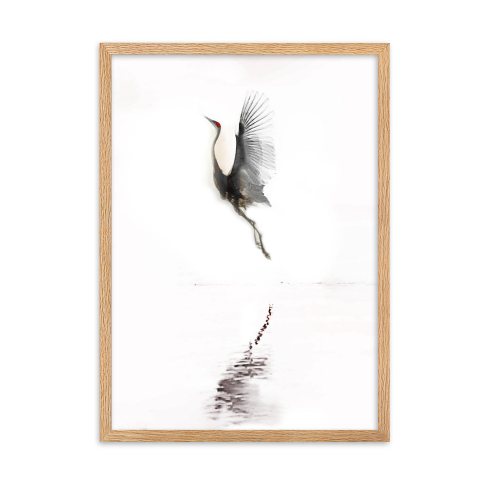 fliegender Kranich - Poster im Rahmen Oak / 50×70 cm artlia