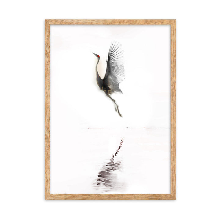 fliegender Kranich - Poster im Rahmen Oak / 50×70 cm artlia