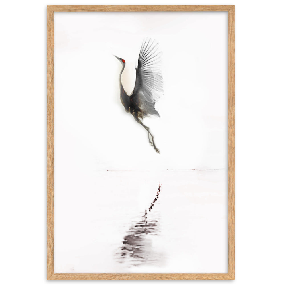 fliegender Kranich - Poster im Rahmen Oak / 61×91 cm artlia