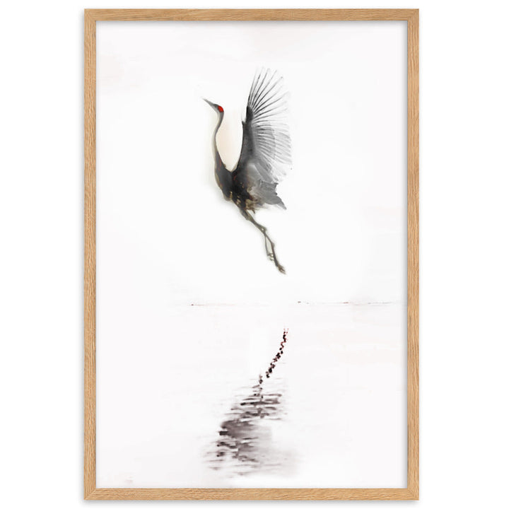 fliegender Kranich - Poster im Rahmen Oak / 61×91 cm artlia