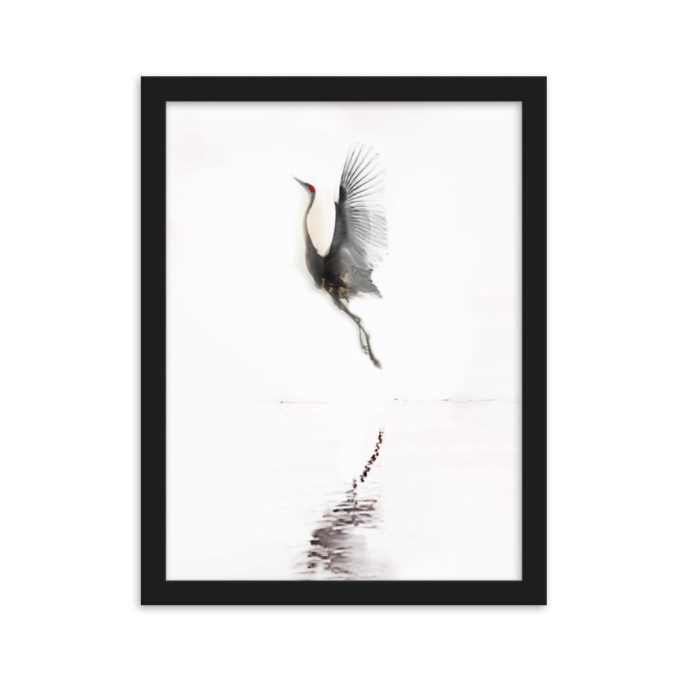 fliegender Kranich - Poster im Rahmen Schwarz / 30×40 cm artlia