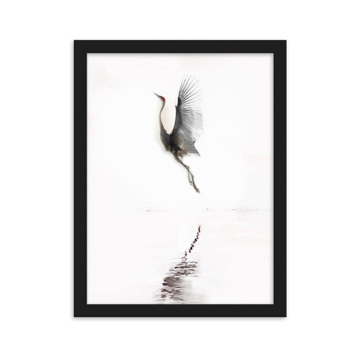 fliegender Kranich - Poster im Rahmen Schwarz / 30×40 cm artlia
