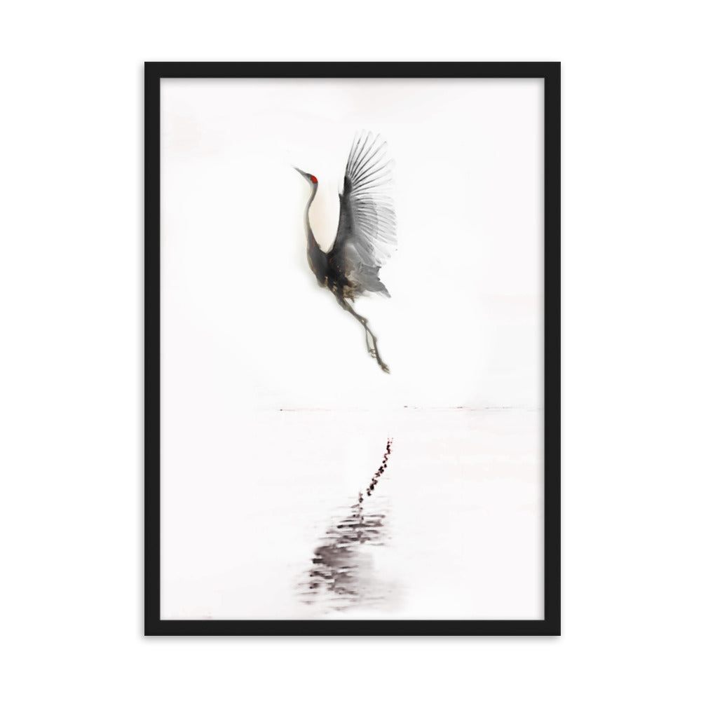 fliegender Kranich - Poster im Rahmen Schwarz / 50×70 cm artlia