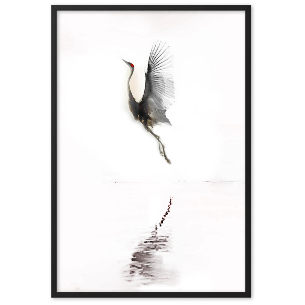 fliegender Kranich - Poster im Rahmen Schwarz / 61×91 cm artlia