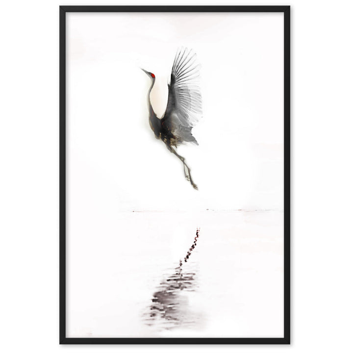 fliegender Kranich - Poster im Rahmen Schwarz / 61×91 cm artlia