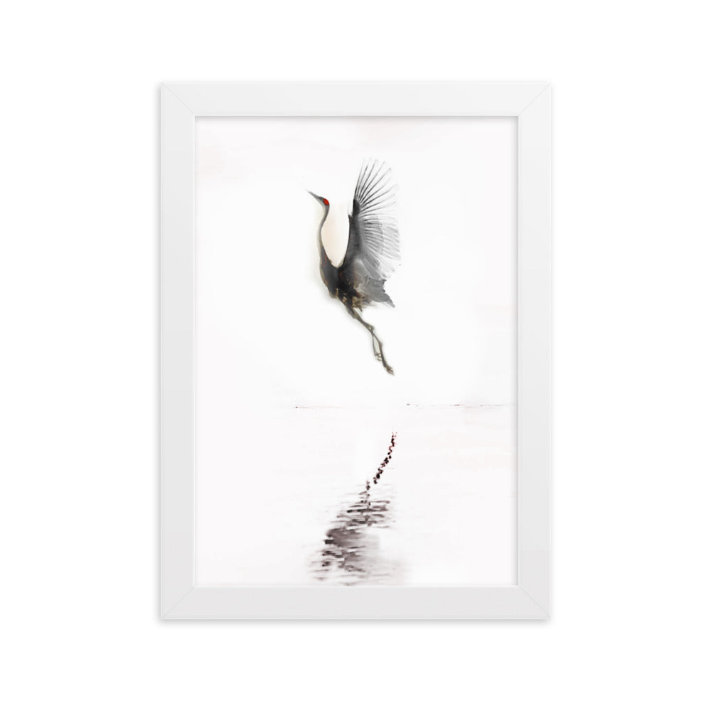 fliegender Kranich - Poster im Rahmen Weiß / 21×30 cm artlia