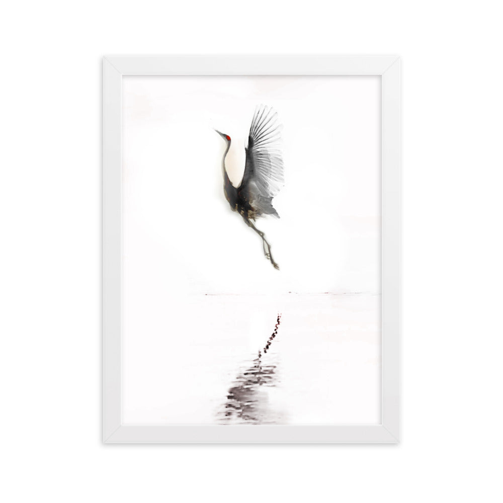 fliegender Kranich - Poster im Rahmen Weiß / 30×40 cm artlia