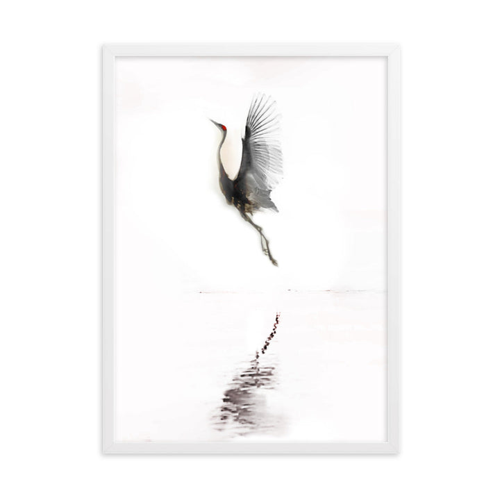 fliegender Kranich - Poster im Rahmen Weiß / 50×70 cm artlia