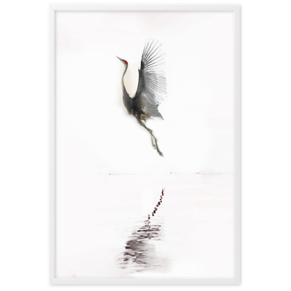 fliegender Kranich - Poster im Rahmen Weiß / 61×91 cm artlia