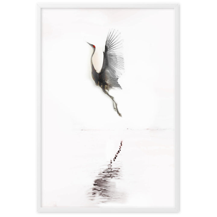 fliegender Kranich - Poster im Rahmen Weiß / 61×91 cm artlia