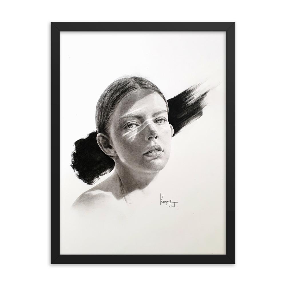 Frau im Licht - Poster im Rahmen artlia