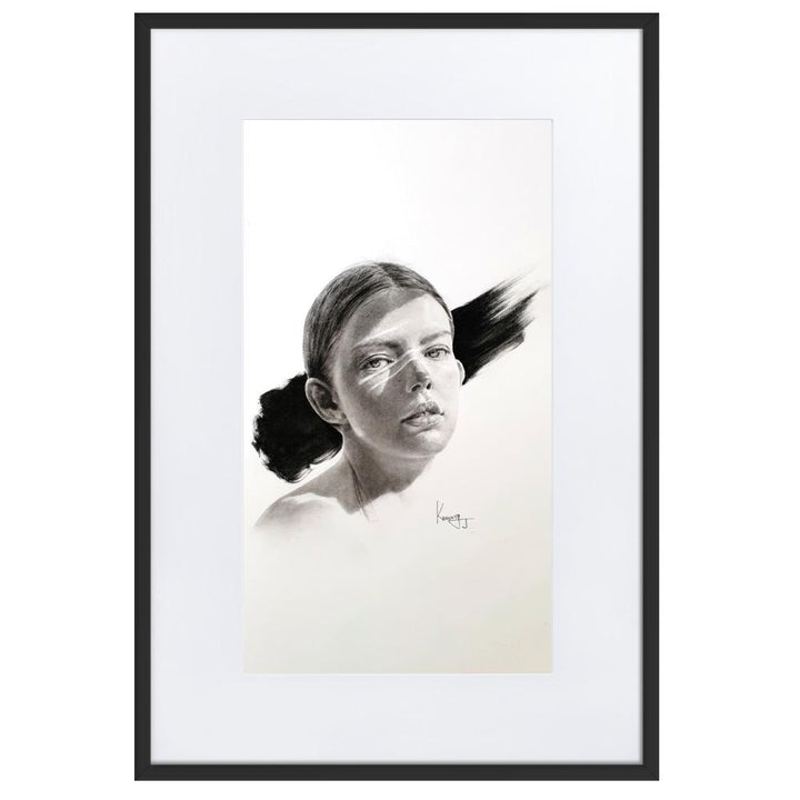 Frau im Licht - Poster im Rahmen mit Passepartout artlia