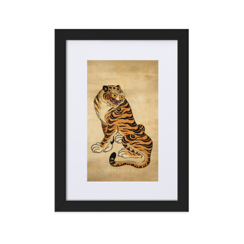 freundlicher Tiger - Poster im Rahmen mit Passepartout Schwarz / 21×30 cm artlia