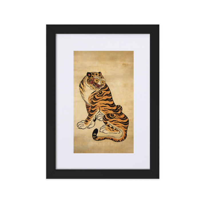 freundlicher Tiger - Poster im Rahmen mit Passepartout Schwarz / 21×30 cm artlia