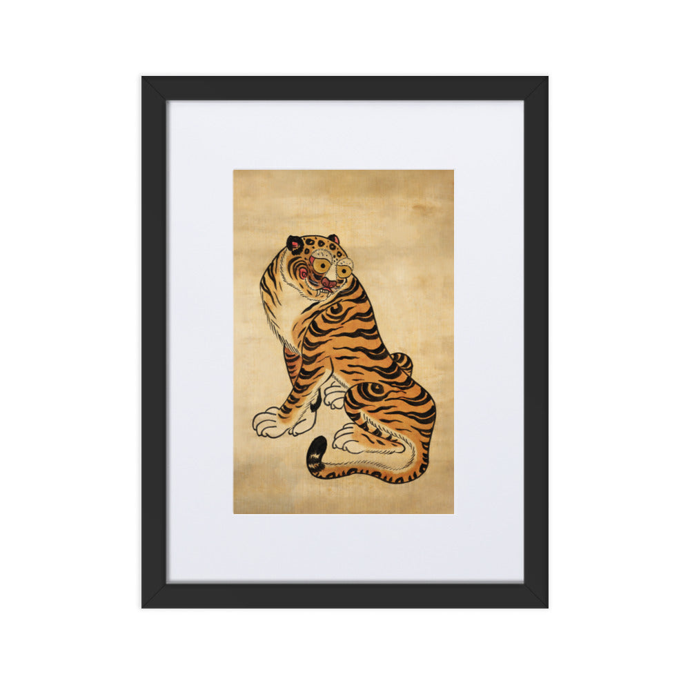 freundlicher Tiger - Poster im Rahmen mit Passepartout Schwarz / 30×40 cm artlia