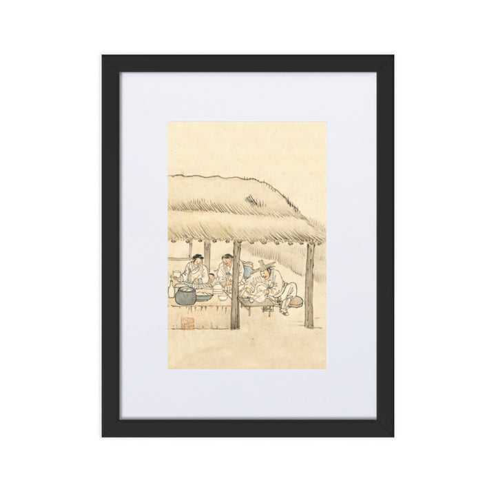 Gasthaus, Kim Hong-do - Poster im Rahmen mit Passepartout Schwarz / 30×40 cm artlia