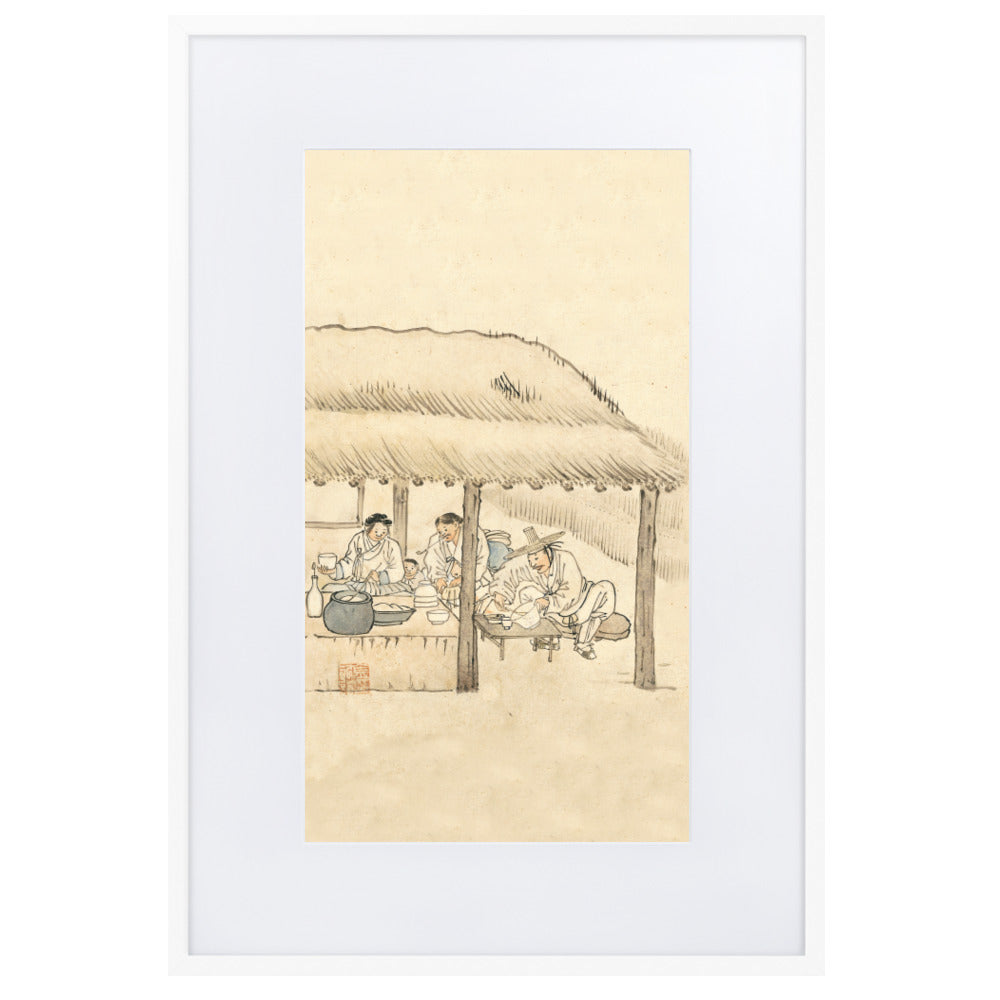 Gasthaus, Kim Hong-do - Poster im Rahmen mit Passepartout Weiß / 61×91 cm artlia