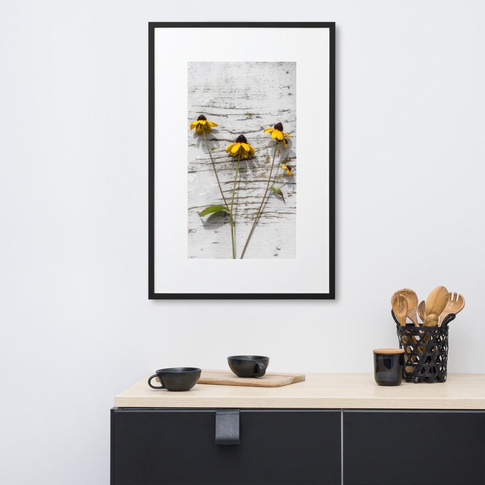 gelbe Blumen 7 - Poster im Rahmen mit Passepartout artlia