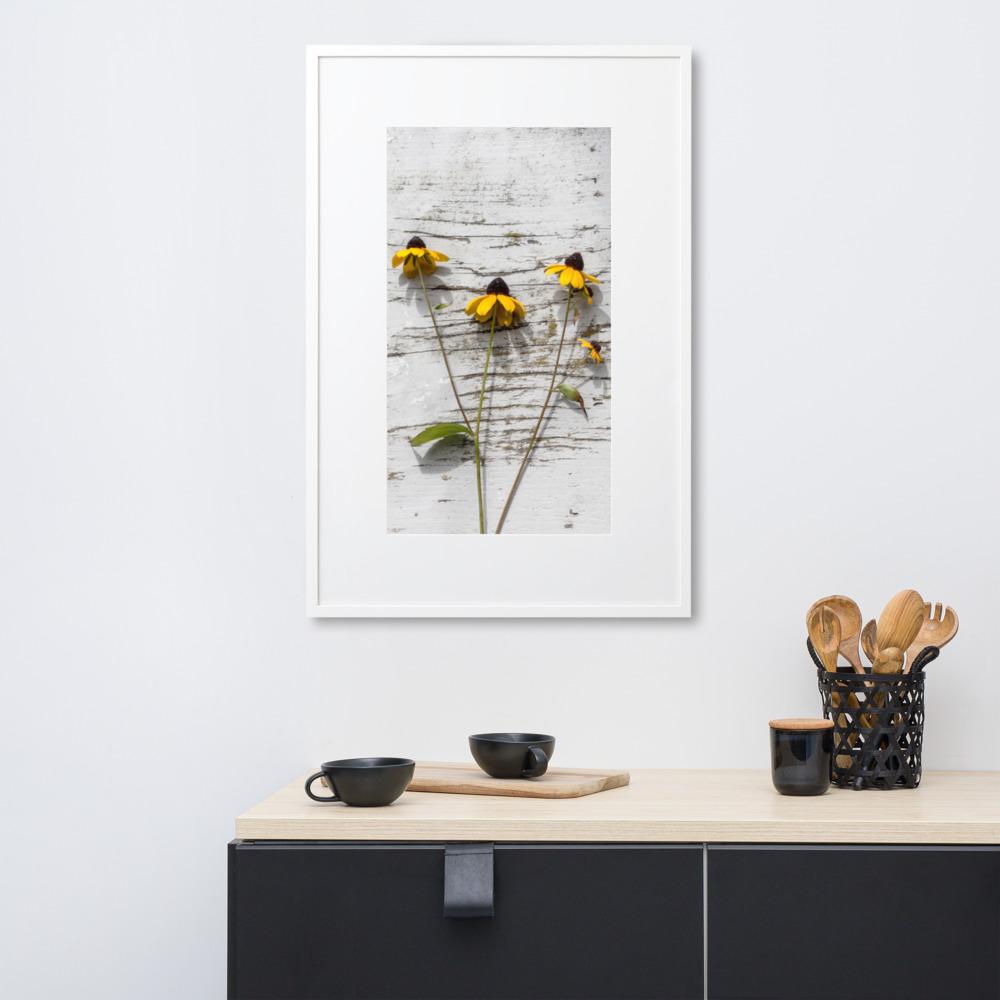 gelbe Blumen 7 - Poster im Rahmen mit Passepartout artlia