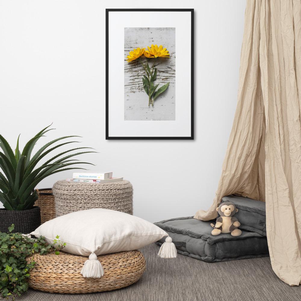 gelbe Blumen Yellow Flowers 6 - Poster im Rahmen mit Passepartout artlia