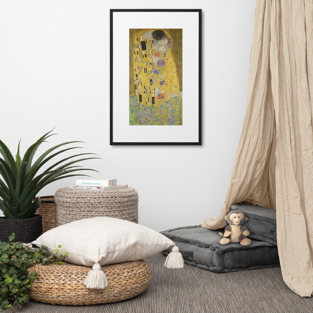 Gustav Klimt, Der Kuss - Poster im Rahmen mit Passepartout artlia
