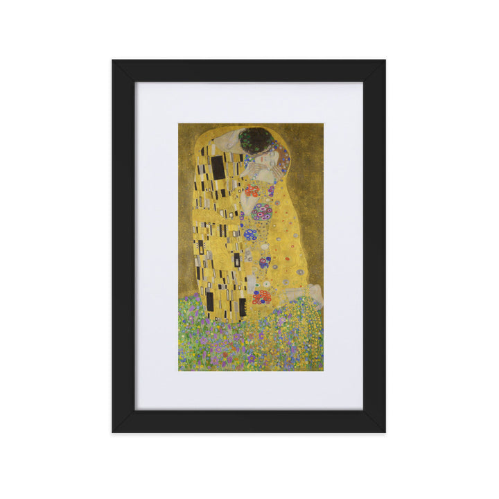 Gustav Klimt, Der Kuss - Poster im Rahmen mit Passepartout Schwarz / 21×30 cm artlia