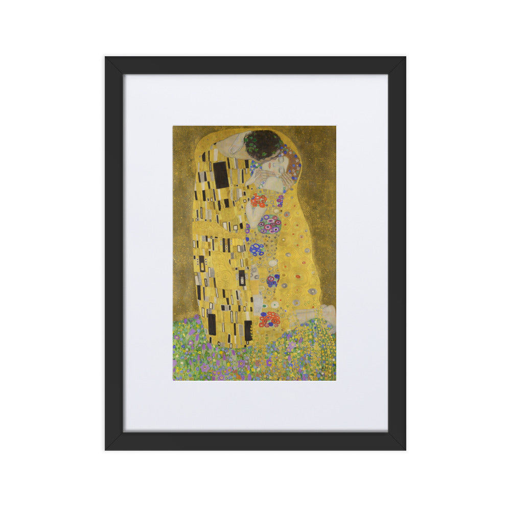 Gustav Klimt, Der Kuss - Poster im Rahmen mit Passepartout Schwarz / 30×40 cm artlia