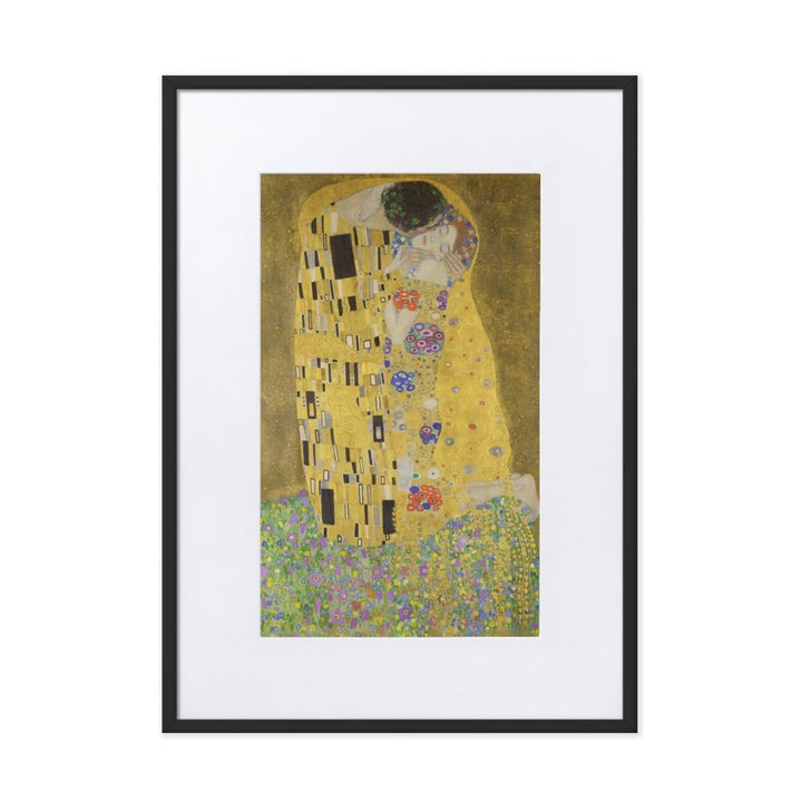 Gustav Klimt, Der Kuss - Poster im Rahmen mit Passepartout Schwarz / 50×70 cm artlia