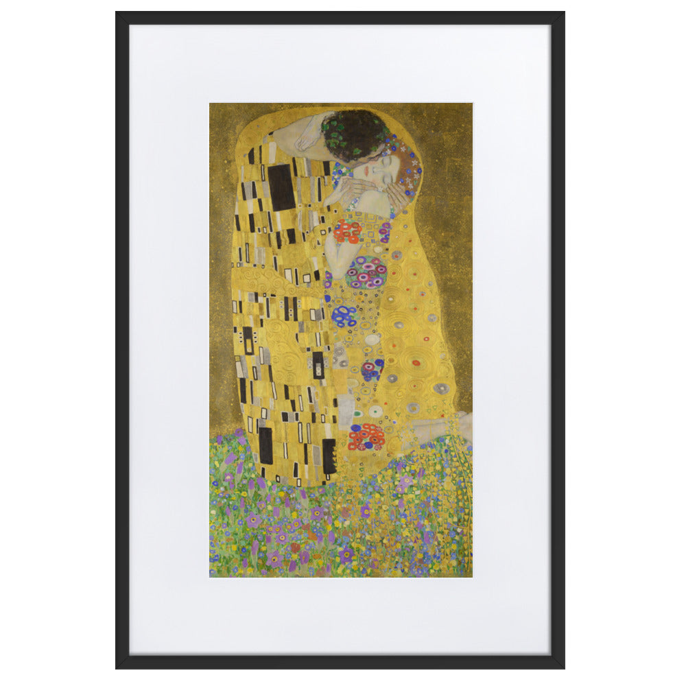 Gustav Klimt, Der Kuss - Poster im Rahmen mit Passepartout Schwarz / 61×91 cm artlia