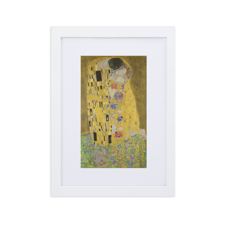 Gustav Klimt, Der Kuss - Poster im Rahmen mit Passepartout Weiß / 21×30 cm artlia
