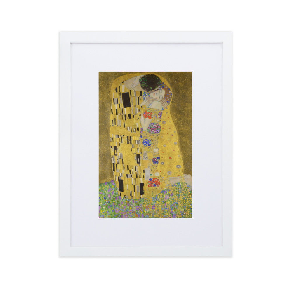 Gustav Klimt, Der Kuss - Poster im Rahmen mit Passepartout Weiß / 30×40 cm artlia