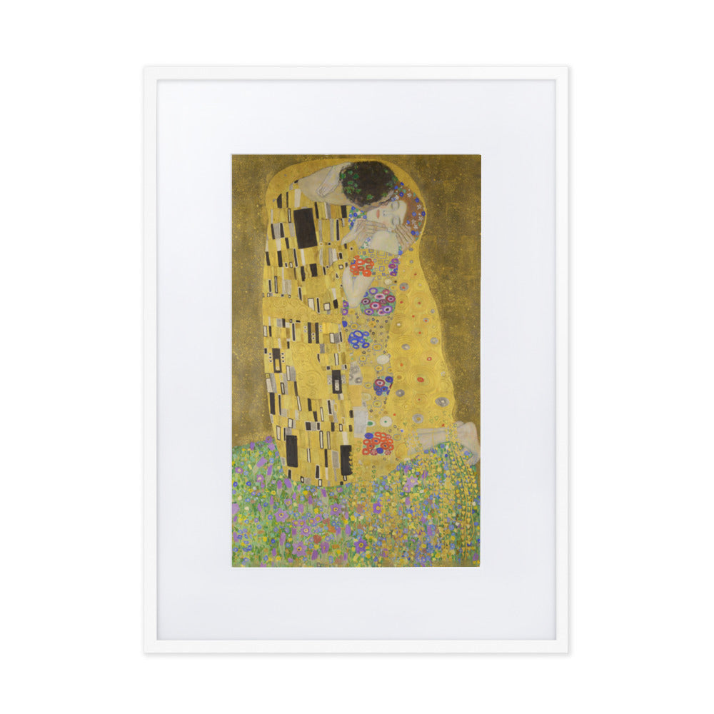 Gustav Klimt, Der Kuss - Poster im Rahmen mit Passepartout Weiß / 50×70 cm artlia