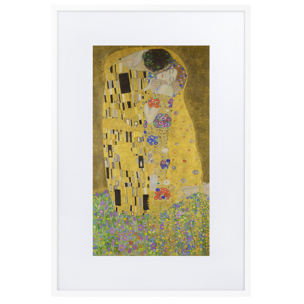 Gustav Klimt, Der Kuss - Poster im Rahmen mit Passepartout Weiß / 61×91 cm artlia