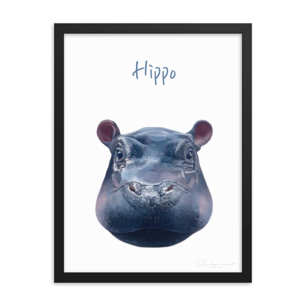 Hippo - Poster im Rahmen für Kinder schwarz / 30x41 cm artlia
