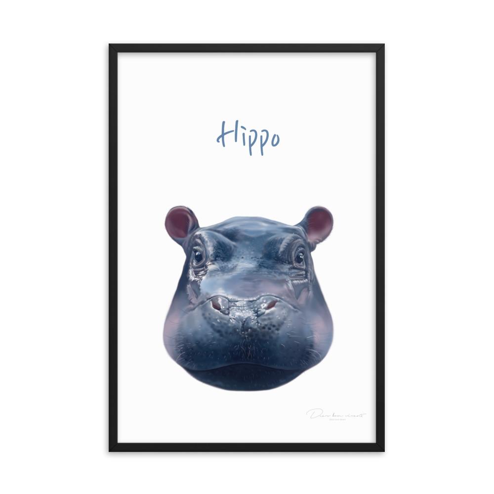 Hippo - Poster im Rahmen für Kinder schwarz / 61x91 cm artlia