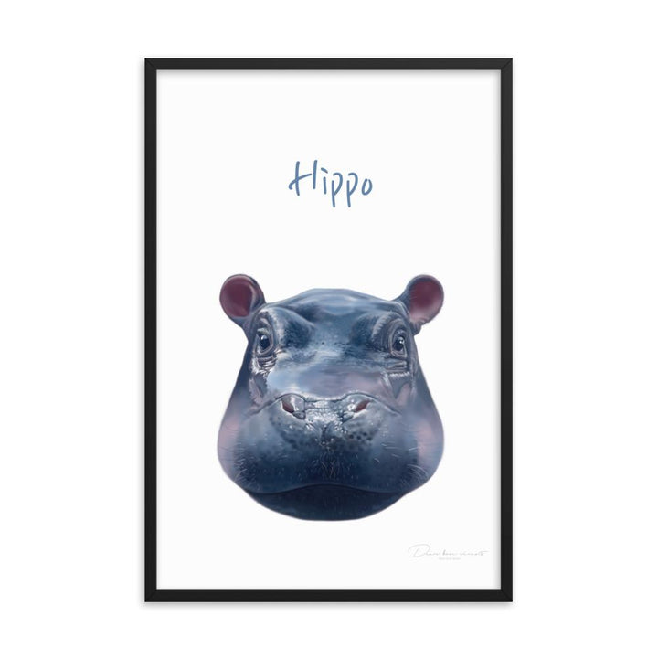 Hippo - Poster im Rahmen für Kinder schwarz / 61x91 cm artlia